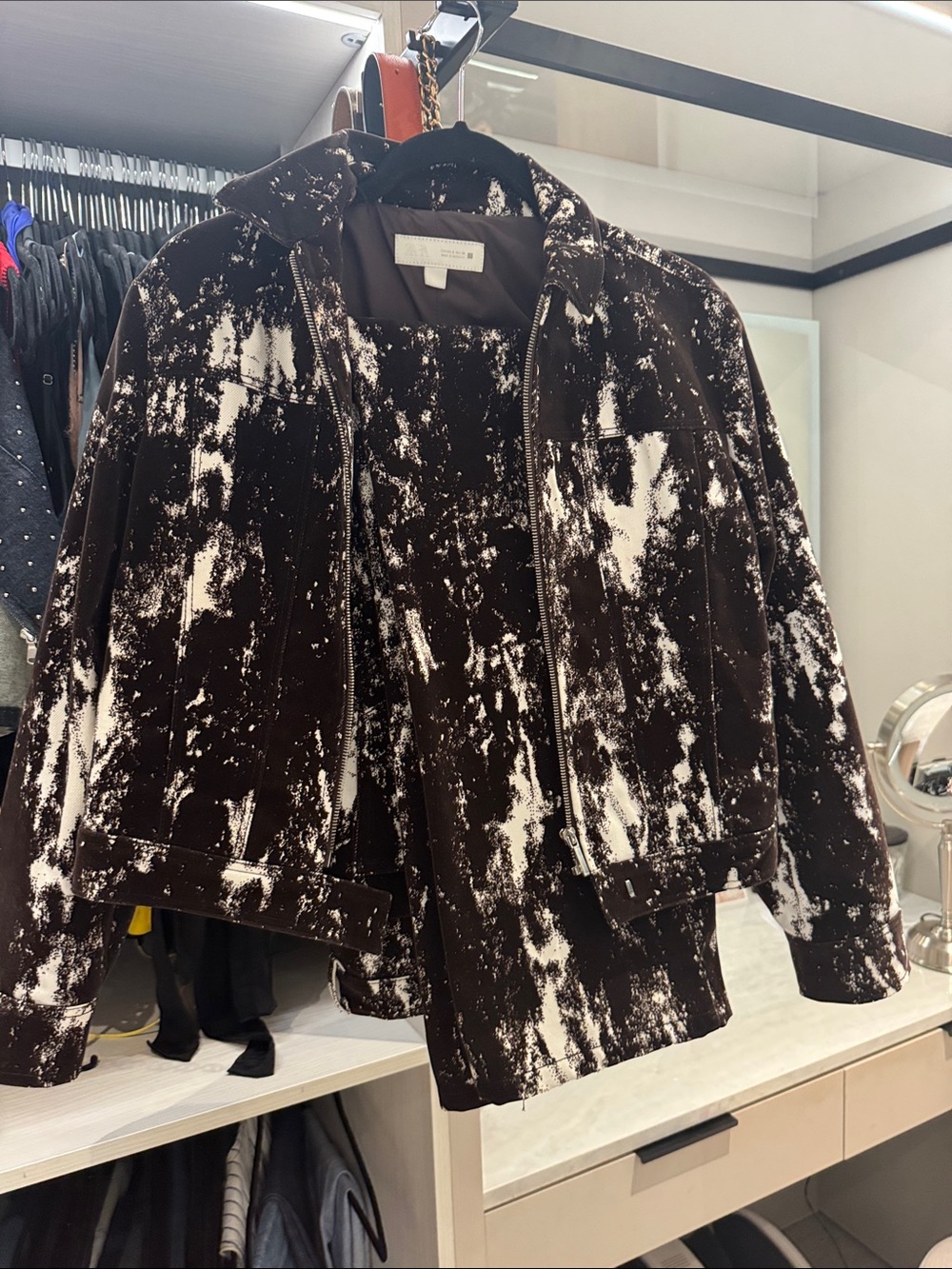 Zara Black & White Abstract Print Flared Jeans with matching jacket
